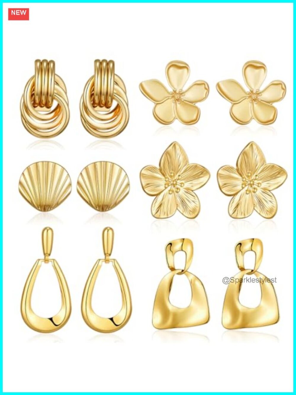 Chunky Gold Plated Flower Shell Knot Dangle Earrings Set Hypoallergenic